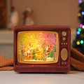 Vintage dark wood TV music box featuring Santa Claus scenery and glowing warm LED light - Dual Santa Vintage TV Rotating (Light Music)