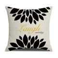 Funda de cojín de lino con diseño de hojas y frase Laugh Everyday en amarillo - Laugh Everyday - Hoja Amarilla Negra (23YM20-2)