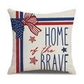Linen Independence Day pillow cover with Home of the Brave print and ribbon bow - Home of the Brave Bow Style (23YM8-21)