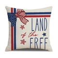 Independence Day linen pillow cover with American flag bow and Land of the Free text - Land of the Free Text Style (23YM9-8)