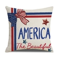 Independence Day pillow cover featuring America The Beautiful print on linen fabric - America The Beautiful Bow Style (23YM8-23)