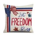 Linen Independence Day pillow cover with 'Let FREEDOM Ring' print and bow detail - Let Freedom Ring Bow Style (23YM8-24)