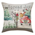Kerst kussensloop met vintage rode truck en Spread Joy tekst op linnen stof - Rode Vintage Pick-up Stijl (23YM79-2)