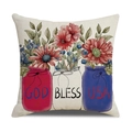 Independence Day linen pillow cover with God Bless USA floral mason jar print - God Bless USA Jar Flowers Style (23YM8-26)