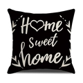 Black linen pillowcase with Home Sweet Home text and white leaf patterns - Black Background Letter Pattern (23YM19-2)