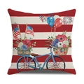 Independence Day linen pillow cover with vintage blue bicycle and American flag print - Vintage Bicycle Fireworks Background Style (23YM9-5)