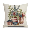 Linen Independence Day pillow case with watercolor flower and star print patterns - Watercolor Afternoon Tea Vase Combination Style (23YM9-19)