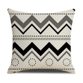 Linen cushion cover with black and grey geometric wave and dot patterns in Nordic style - Beige Background Geometric Ripple Pattern (23YM19-4)