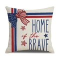 Linen Independence Day pillowcase with Home of the Brave print and patriotic star bow - Home of the Brave Text Style (23YM9-7)