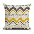 Linen cushion cover with yellow and grey geometric waves and dotted circle patterns - Beige Background Yellow Grey Black Geometric (23YM19-5)