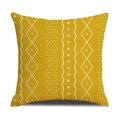 Ginger yellow linen pillow cover with white geometric patterns and diamond texture - Ginger Yellow Background White Geometric (23YM19-6)