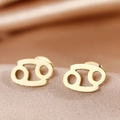 Detailed close-up of golden Cancer zodiac stud earrings on premium champagne silk fabric - Gold Cancer (F1205-Cancer)