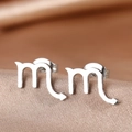 Macro view of Scorpio zodiac symbol stud earrings in silver stainless steel on silk - Silver Scorpio (F1206-Scorpio)