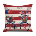 Patriotic Independence Day linen pillow cover with vintage bicycle and American flag design - Striped Background Bicycle Fireworks Style (23YM9-9)