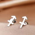 Macro view of Sagittarius zodiac stud earrings on champagne silk background - Silver Sagittarius (F1206-Sagittarius)