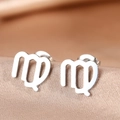 Macro view of Virgo zodiac symbol stud earring in silver finish on satin fabric - Silver Virgo (F1206-Virgo)