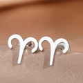 Close-up of Aries zodiac sign stud earrings in polished silver stainless steel - Silver Aries (F1206-Aries)
