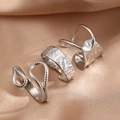 Three-piece silver stainless steel geometric ring set with snake texture and hammered design - Irregular Hammered Silver Ring Set(C8818)