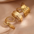 Three-piece gold geometric open rings set with twisted rope and hammered texture design - Hammered Twisted Gold Ring Set(C8817)