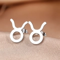 Macro shot of silver Taurus zodiac stud earrings on silk fabric with mirror polish - Silver Taurus (F1206-Taurus)