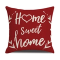 Red linen cushion cover with white Home Sweet Home text and heart for home decor - Red Background Letter Pattern (23YM19-9)