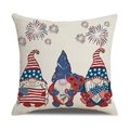 Linen Independence Day pillow cover featuring three gnomes and patriotic stars patterns - Patriotic Gnomes Holding US Flags Style (23YM9-11)