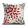 Square linen pillow cover with red and grey abstract leaf floral pattern on white background - Beige Background Red Grey Floral (23YM19-10)