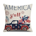 Linen American Independence Day pillowcase with vintage star-spangled pickup truck print - America Y'all Vintage Pickup Truck Style (23YM9-12)