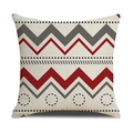 Linen geometric pillow case with red and grey zigzag patterns and black circular dots - Beige Background Red Grey Wave Pattern (23YM19-12)