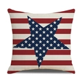 Linen Independence Day pillow cover featuring American flag star pattern on white background - Red White Stripes Big Blue Star Style (23YM9-14)
