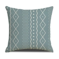 Grey-blue linen pillowcase with cream geometric diamond patterns for home decor - Grey Blue Background White Geometric (23YM19-13)