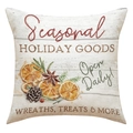Linen Christmas pillow case with orange and pine cone prints on natural beige fabric - Orange And Pine Cone Style (23YM82-1)