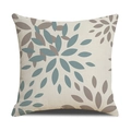 Linen geometric leaf pattern pillow cover in teal and brown for modern home decor - Beige Background Teal Brown Leaf Pattern (23YM19-15)