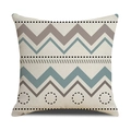 Linen cushion cover with geometric chevron and wave patterns in blue and grey - Beige Background Nordic Stripe Geometric (23YM19-16)