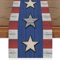 Linen table runner with rustic wooden stars and patriotic red white blue stripes - Vintage Wood Grain Star Style (ZQ2-2)