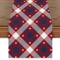 Chemin de table du Jour de l'Indépendance avec carreaux rouge blanc bleu et des étoiles - Style Plaid Diagonal Étoile Bleue (ZQ2-21)