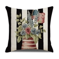 Linen Independence Day pillow cover with hand-painted floral and American flag pattern - Vintage Floral Black White Stripes Style (23YM9-21)