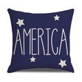Navy blue linen pillowcase with white America text and stars for Independence Day - America Blue Background White Text Style (23YM9-26)