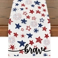 Linen American Flag table runner with stars, fireworks and brave text for 4th of July - Stars Fireworks Brave Style (ZQ2-6)