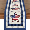 USA Independence Day table runner with stars and stripes print on linen fabric - Off-White Large Stars Stripes Star Style (ZQ2-5)