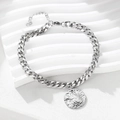 Tobillera de cadena cubana de acero inoxidable con colgante de disco redondo martillado - Plata (F2084)