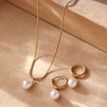 Elegant gold stainless steel jewelry set with freshwater pearl pendants and hoop earrings - Gold Style (F2205)