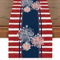 Patriotic July 4th linen table runner with red white blue firework and stripe pattern - Red White Blue Stripes Fireworks Style (ZQ2-25)