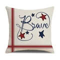 Linen Independence Day pillow cover featuring blue Brave text and red stars pattern - Brave Text Star Frame Style (23YM9-30)