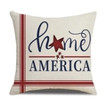 Independence Day linen pillowcase with blue Home text and a red star on white background - Home America Handwritten Style (23YM9-31)