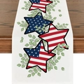 Linen table runner with red and blue stars and stripes print for Independence Day decor - White Red Blue Star Stripes Leaves Style (ZQ2-27)