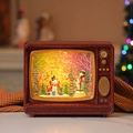 Retro red TV Christmas snow globe lantern with snowman miniature and warm LED lighting - Dual Snowman Vintage TV Rotating (Light Music)