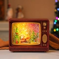 Red retro TV Christmas snow globe with Santa and glowing music lights ornament - Single Santa Reindeer Sleigh Vintage TV Rotating (Light Music)