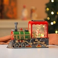 Vintage Christmas train water globe with glowing snowman and glitter in green finish - Steam Train Head Snowman Rotating (Light Music)