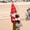 Gnome wine bottle topper with red plaid hat and white beard for Christmas table decor - Red